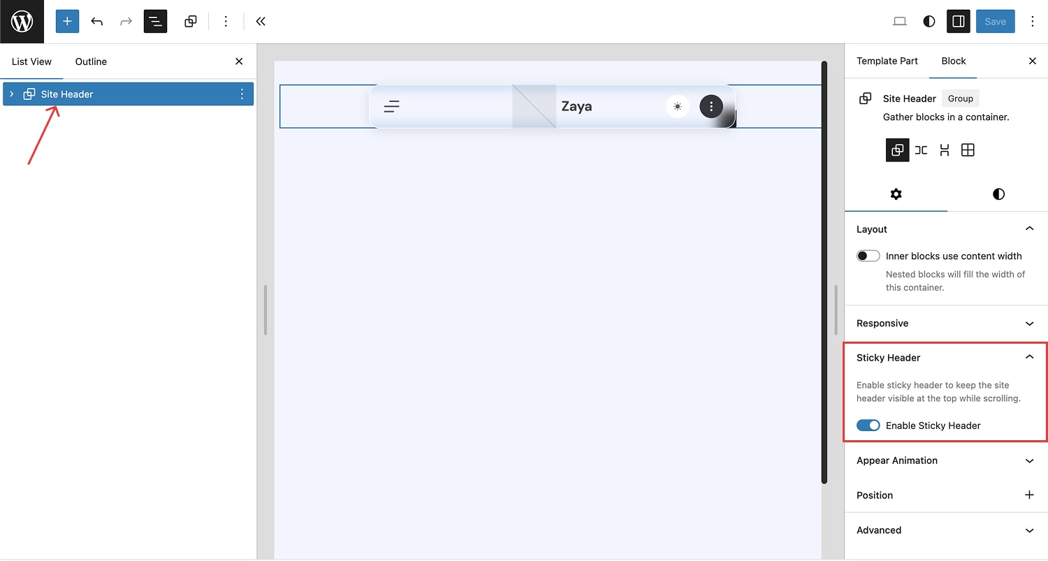 enable sticky header