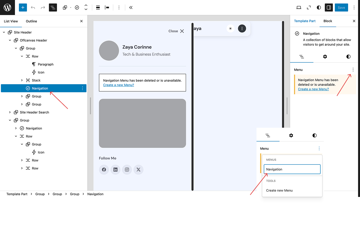 offcanvas header navigation