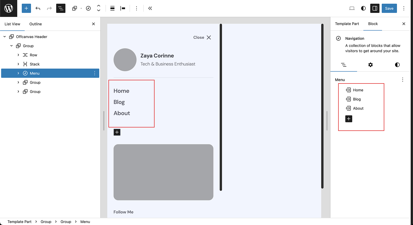 offcanvas header navigation