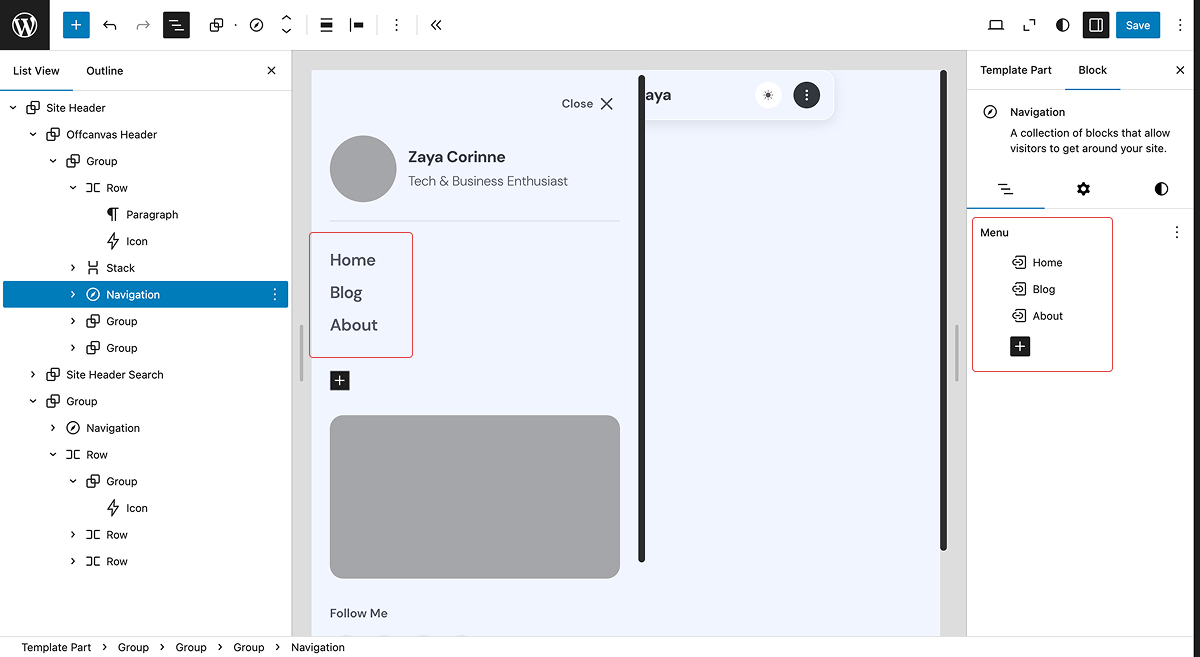 offcanvas header navigation