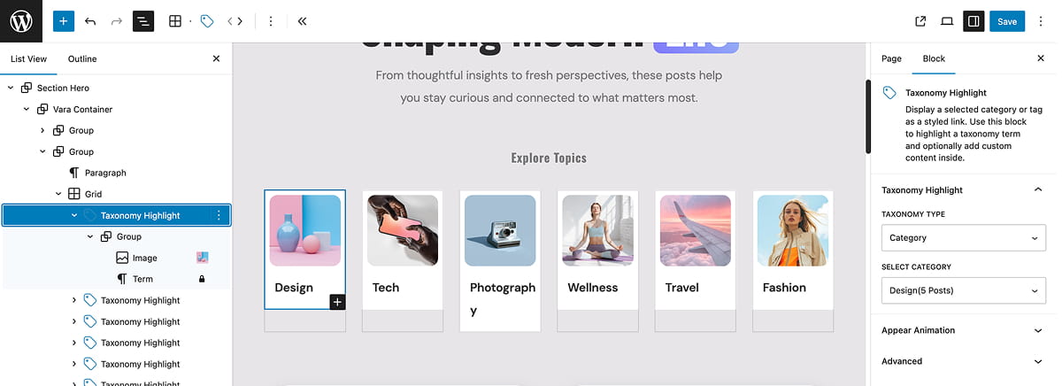 taxonomy highlight edit